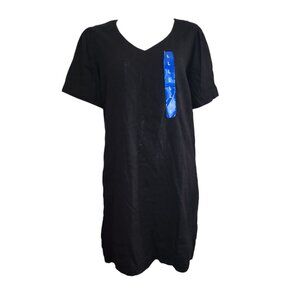 Nicole Miller Dress Womens Size L Large Solid Black Linen Blend Pullover NWT New